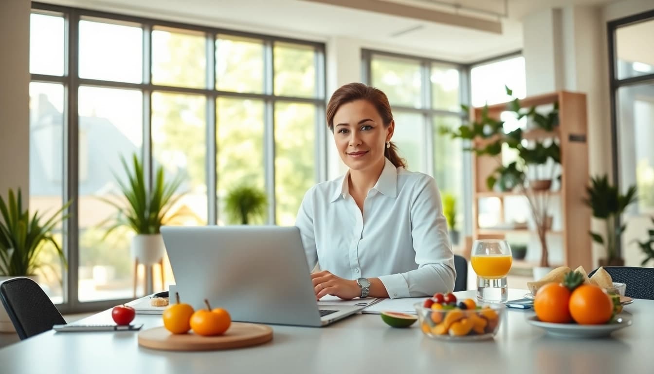 Improve health tips on https://healthyvix.com with a focused wellness coach in a modern office.