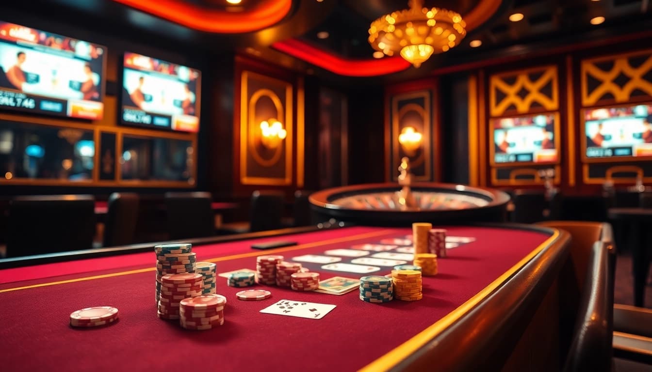 Lanka Ads featured in a luxurious casino scene with poker chips and a roulette wheel, capturing the thrill of gambling.