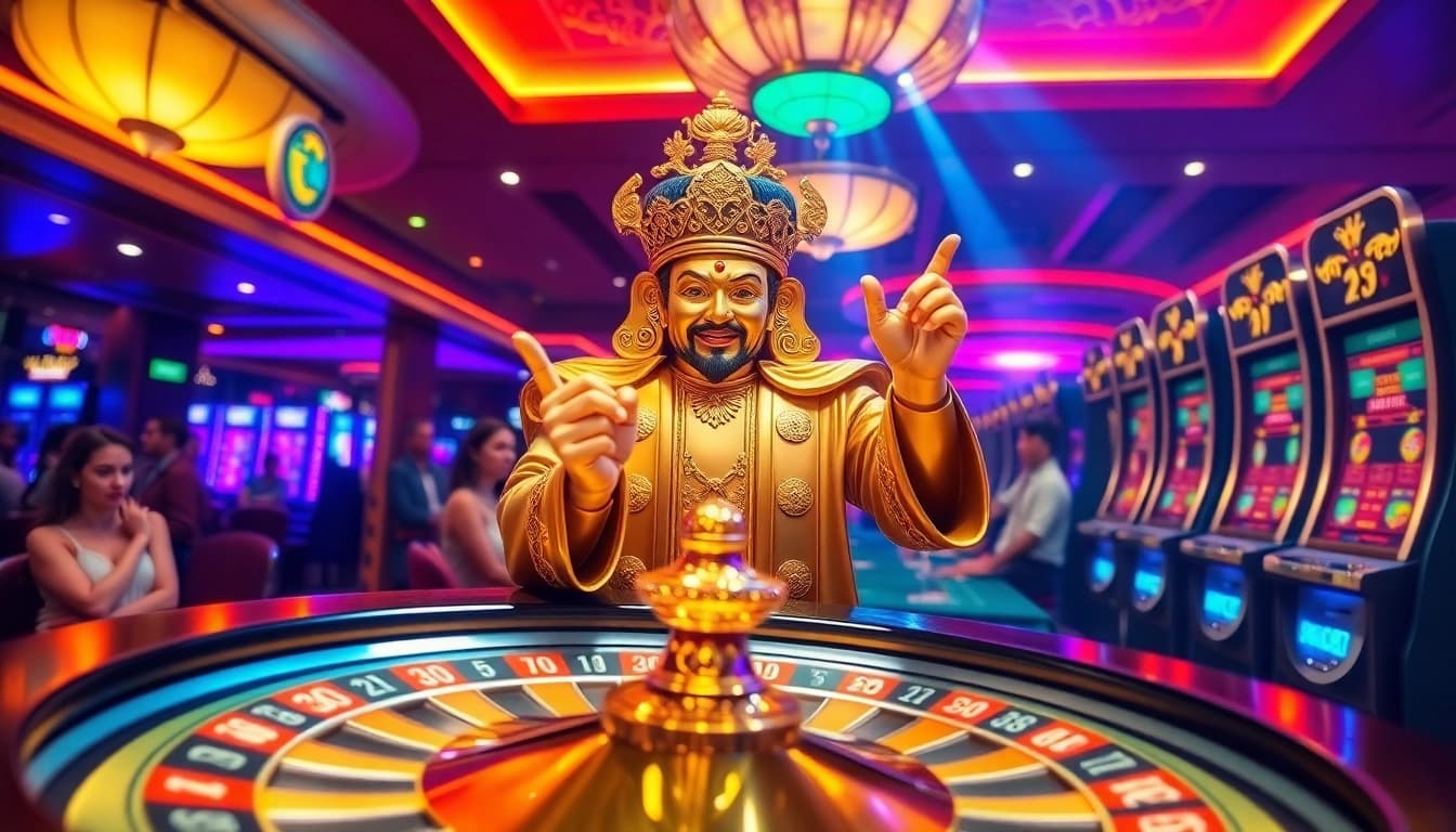 Players engaging with the vibrant slots and roulette at RAJABARONG, a symbol of luck in casino gaming.