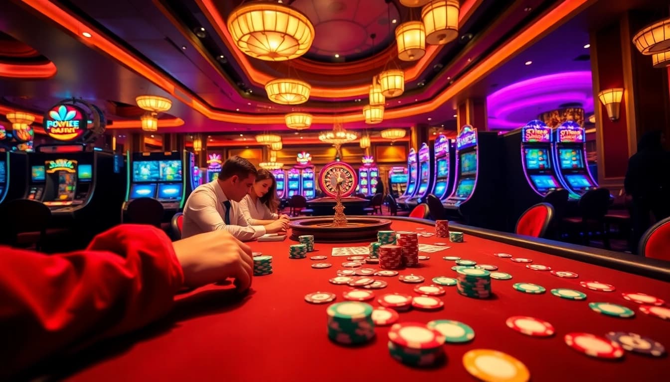 Engaged players at a poker table with chips and cards, inspired by https://ga888v.net/.