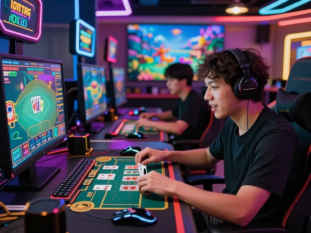 Engaged player enjoying an online gaming experience at Go88 with vibrant graphics and gaming setup.
