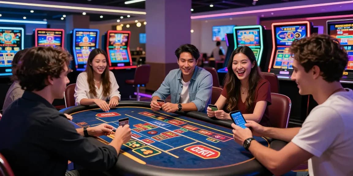 Players enjoying games at credit card casinos with vibrant atmosphere and modern technology.