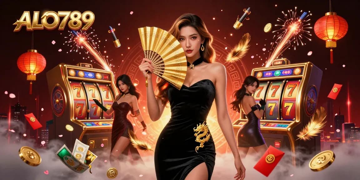Experience thrilling slots and jackpots at ALO789 with vibrant game elements illuminating the scene.