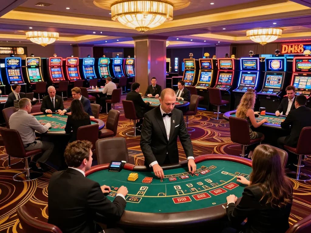 Engaged players at DH88 casino table strategically placing bets during an exciting blackjack game.