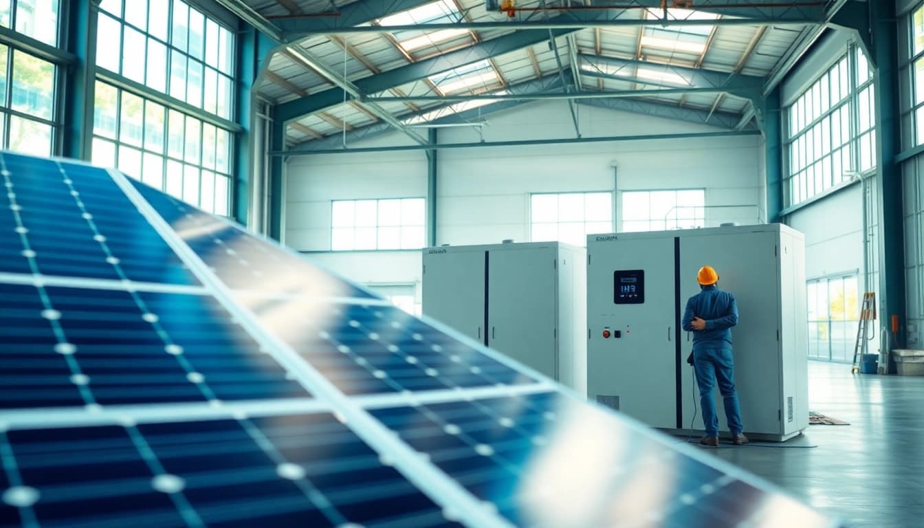 Efficient commercial storage system at a modern installation facility showcasing renewable energy.