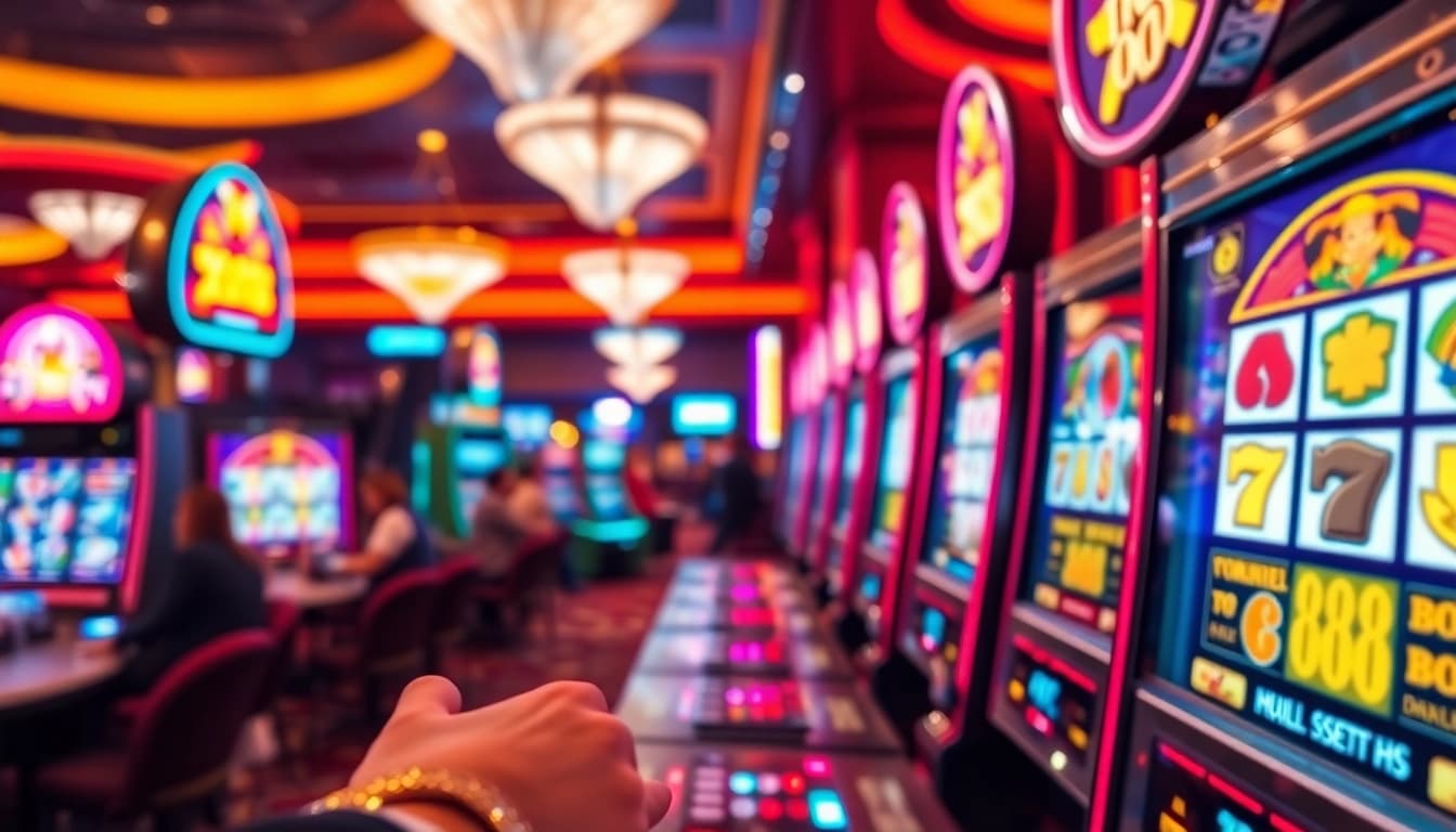 Mainkan slot88 dengan antisipasi di mesin slot yang modern dan ramai di kasino.