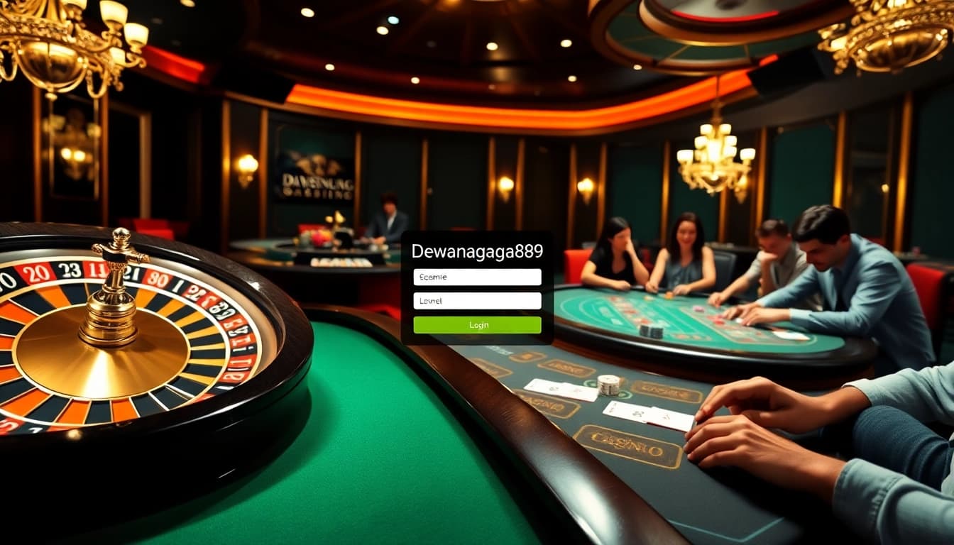 Adegan yang menggembirakan dari kegembiraan berjudi yang menampilkan dewanaga89 login dengan meja roulette dan poker.