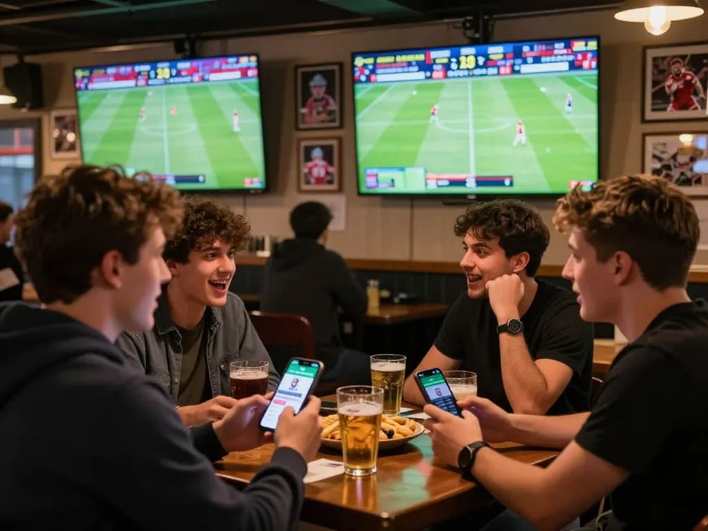 View of friends actively betting on Liverpool vs Burnley match at au88.com, capturing the excitement of sports gambling.
