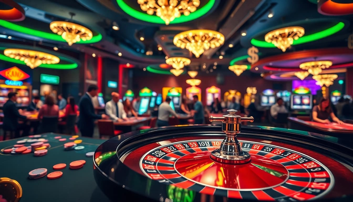 Permainan kasino ondel4d yang menarik dengan pemain fokus di meja roulette.