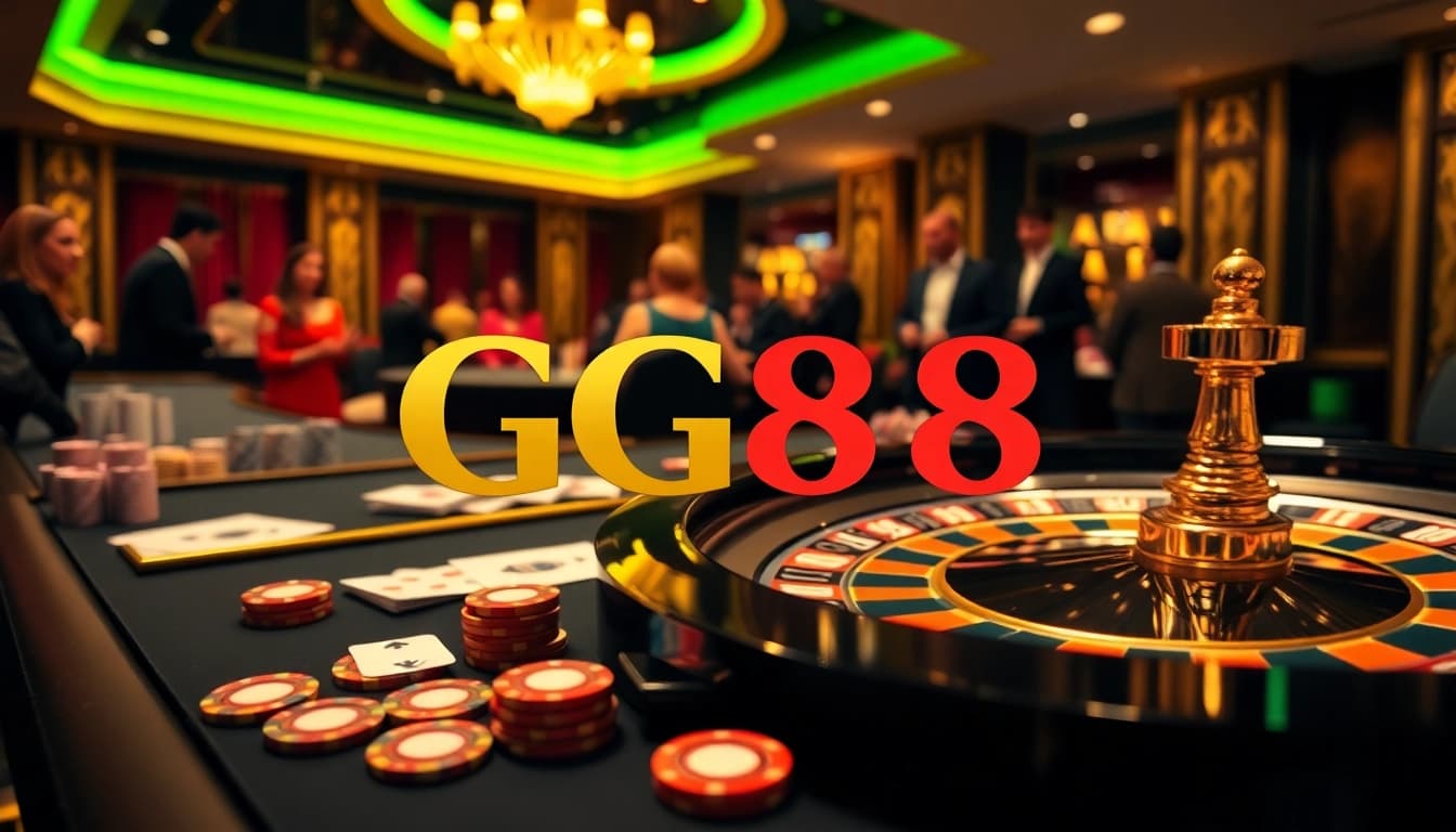Experience the excitement of GG88 at a luxurious casino table filled with chips and cards.