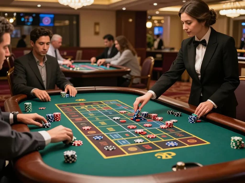 Experience the excitement of tic88 casino as players bet at an elegant roulette table.
