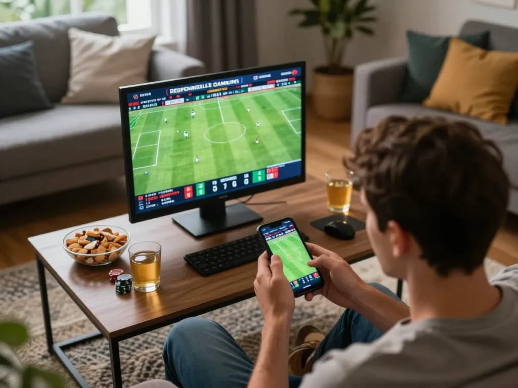 Engaged bettor using 88VV.COM app for live sports betting in a cozy home environment.