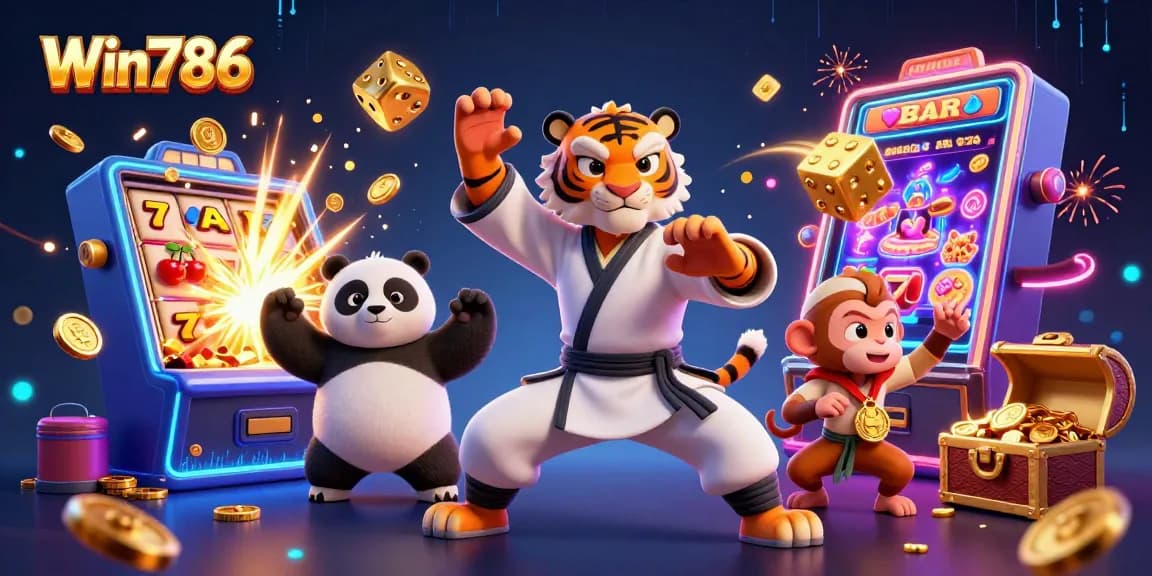 Win786 delivers exhilarating casino excitement with playful characters stealing a golden medal.