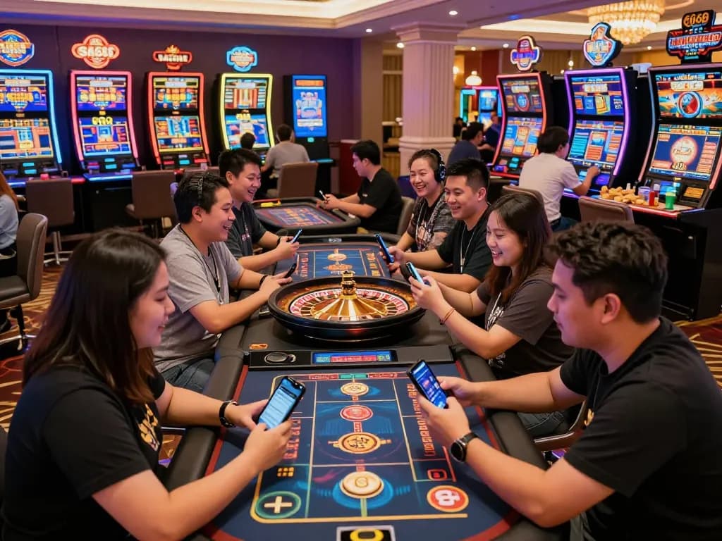 Engaged players experience the excitement of S666 online gaming in a vibrant casino setting.