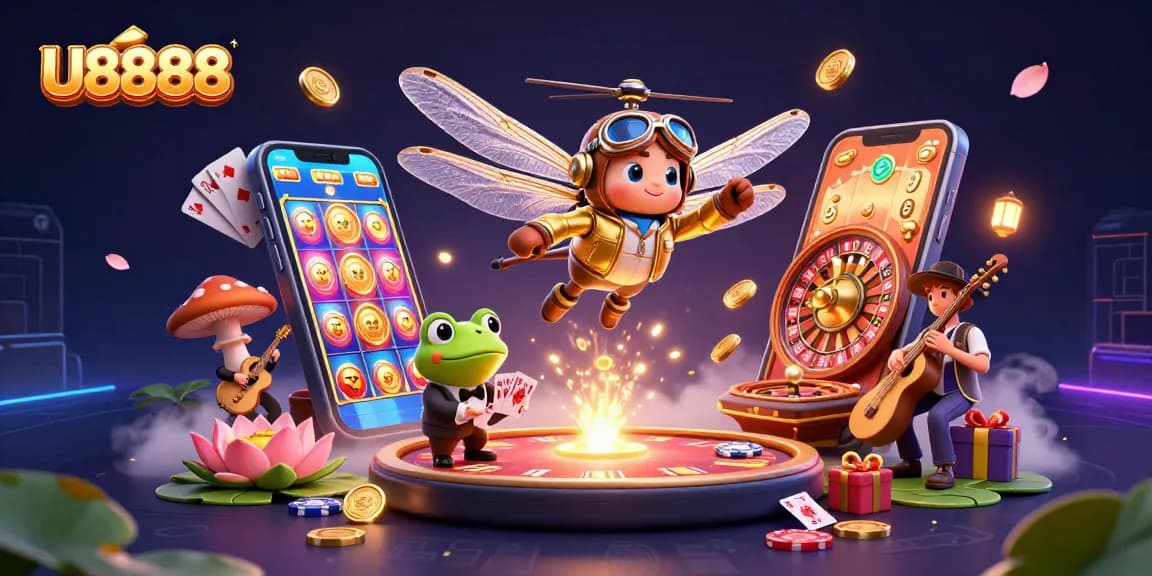 Experience thrilling gaming with U8888 as you spin slots and enjoy dynamic casino scenes.