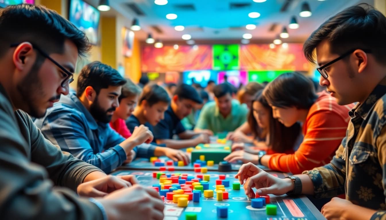 Players enjoying popular daman games in a vibrant and energetic gaming scene.