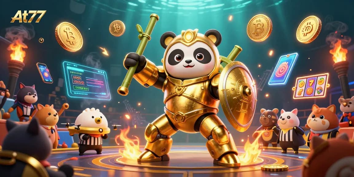 Experience thrilling gameplay with At77's immersive casino environment featuring energetic characters.