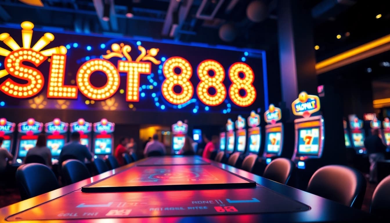 Menangkan di slot88 dengan suasana kasino yang cerah dan penuh kegembiraan.