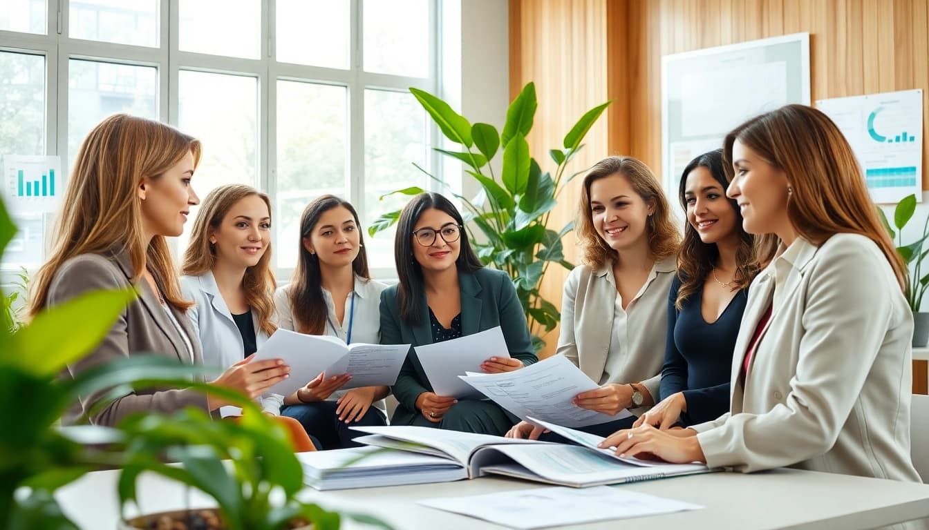 Supportive women discussing health topics at https://womens-health-advice.org in a bright and inviting workspace.