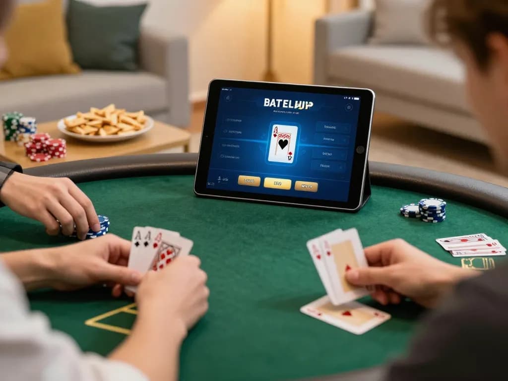 MM88 online poker game with player hands showcasing winning cards in a stylish home setting.