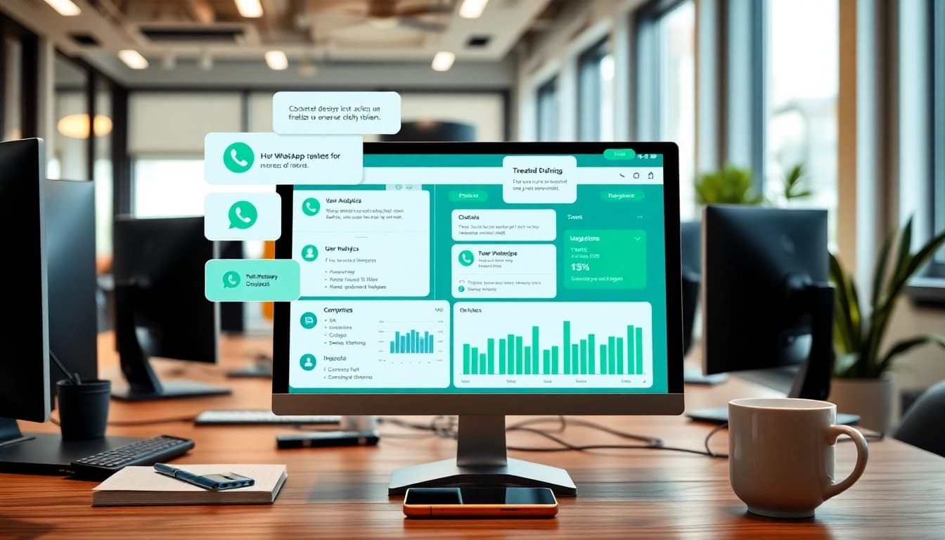 What is a CRM for WhatsApp enhancing customer interaction and analytics in a modern office.