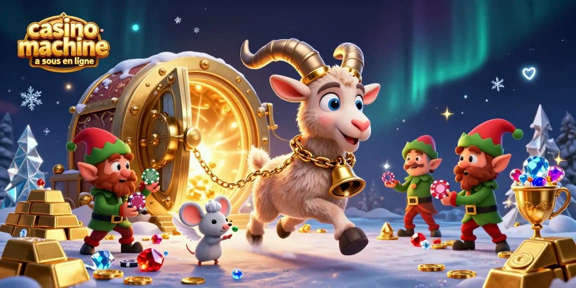 Jouer à la machine à sous en ligne avec un krampus festif dans un casino animé rempli de trésors.
