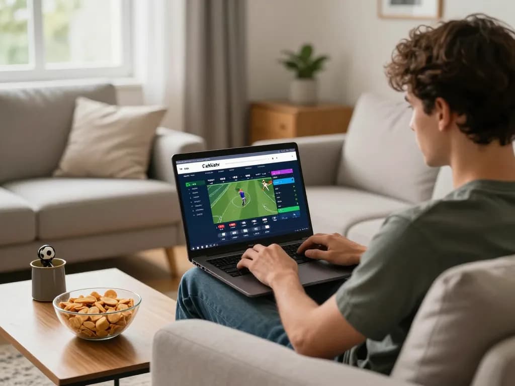 Engaged in sports betting on https://cakhiatv.design/, a user analyzes odds at home.