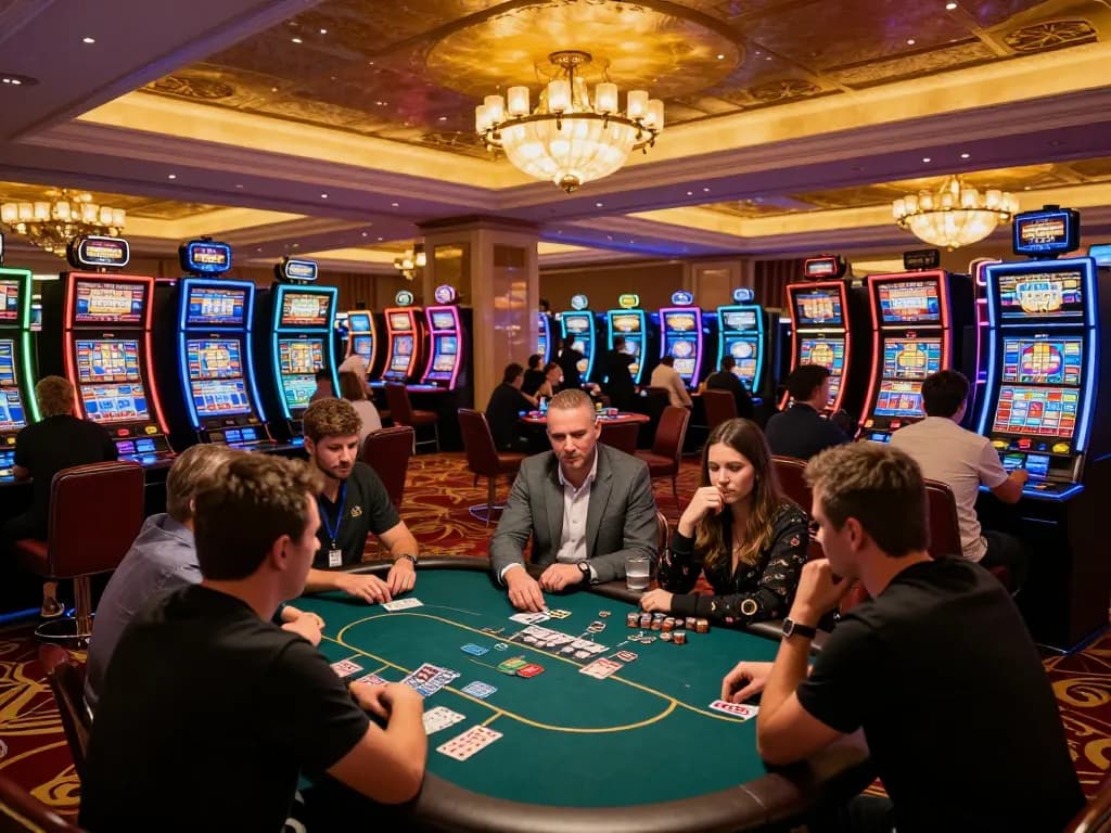 Players experiencing the excitement of S666 luxury casino gaming with vibrant slot machines.