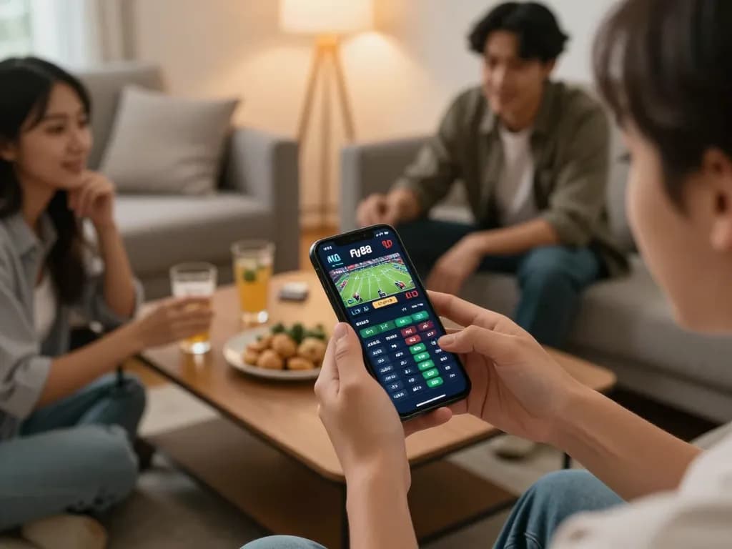 Engage with fly88 in live sports betting action on a smartphone amidst friends