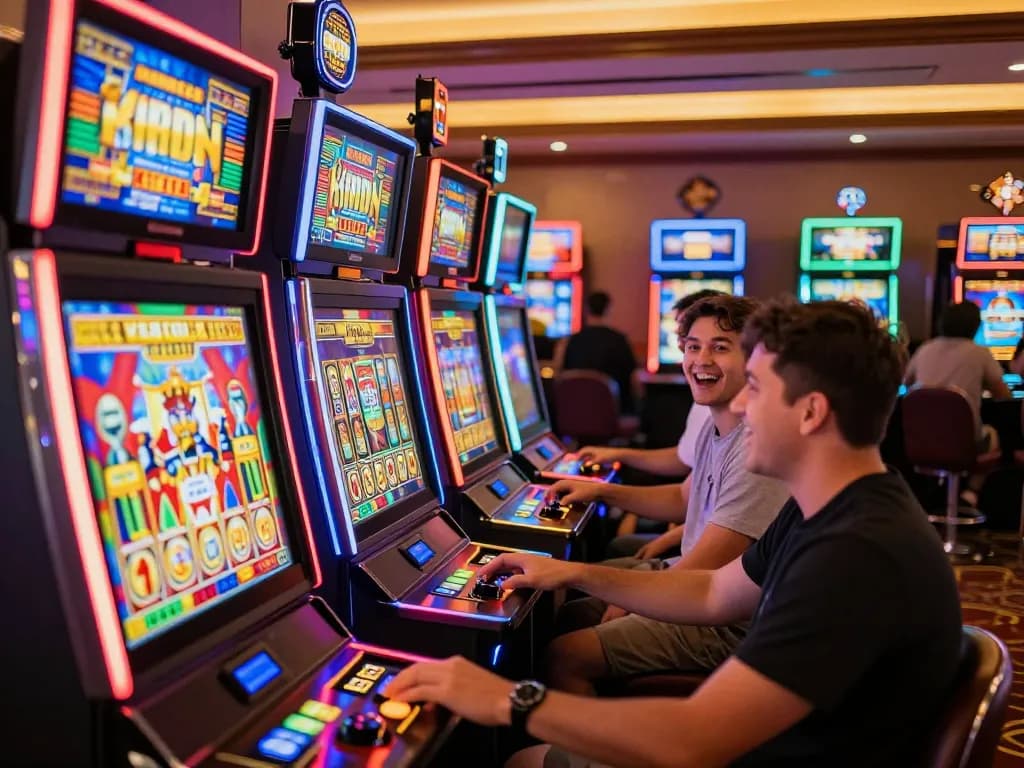 Players enjoying dynamic gameplay on king slot machines in vibrant casino atmosphere