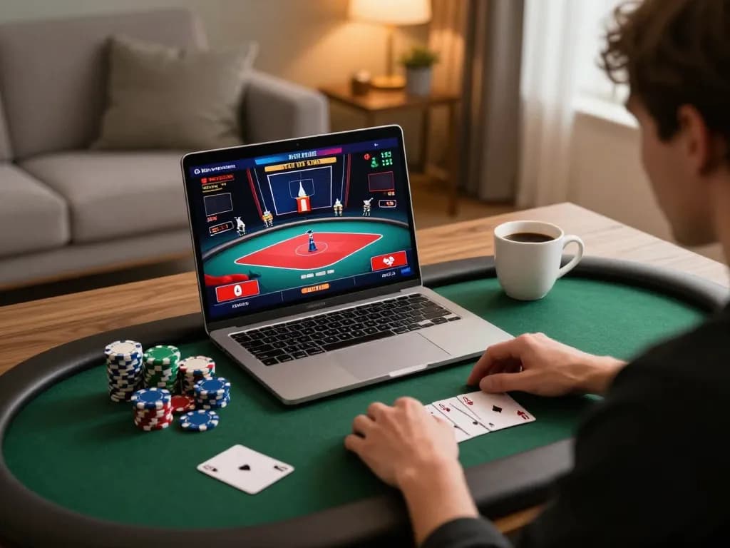 Engage with MM 88 by strategizing poker gameplay on a stylish home desk.