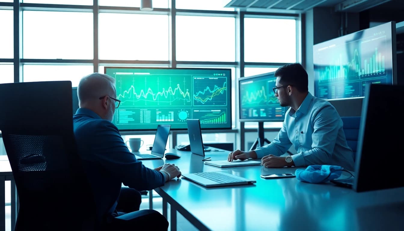 Proveedor Cloud para Empresas, equipo interactuando con tecnologías avanzadas en un entorno moderno.
