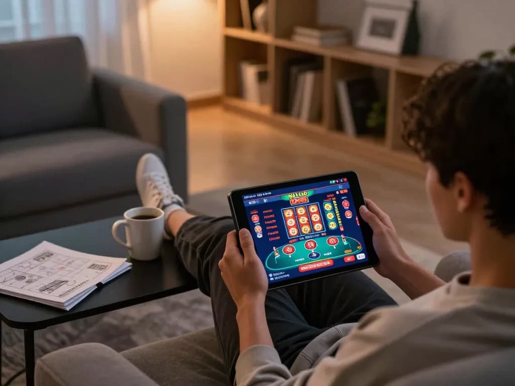 Experience dynamic online gaming with NHÀ CÁI DA88 on tablet, enjoying vibrant casino action from home