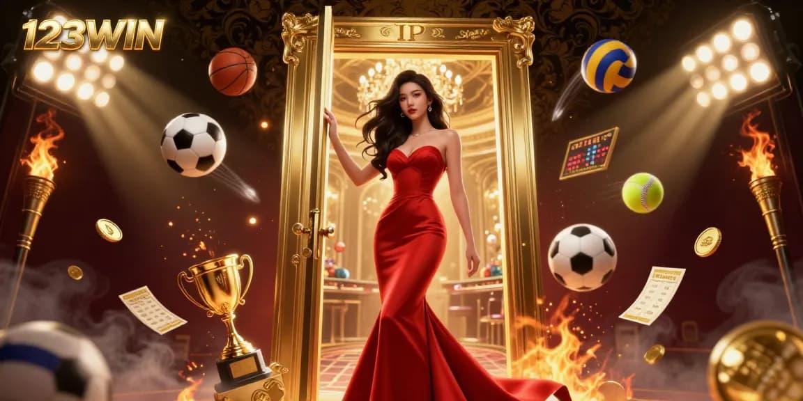 Experience thrilling casino action with 123WIN in a vibrant 3D scene of a luxurious gaming environment.