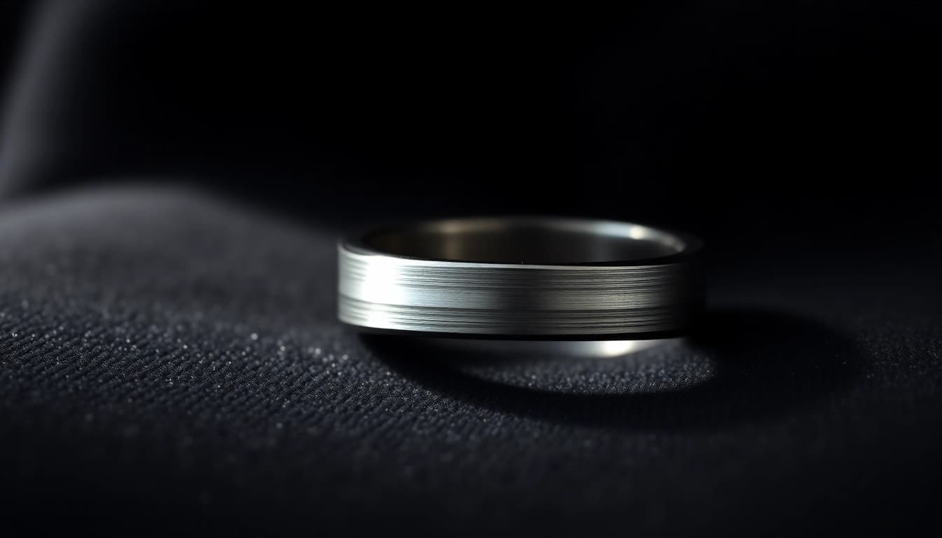 Showcasing Gunmetal Wedding Bands for Men with sleek designs and brushed textures.