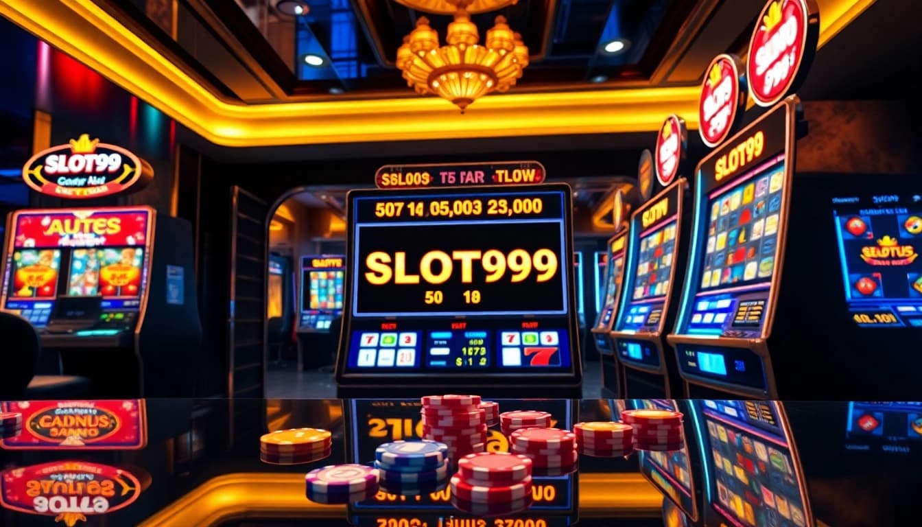 SLOT99 vibrant slot machine interface showing spinning reels and jackpot winning animations