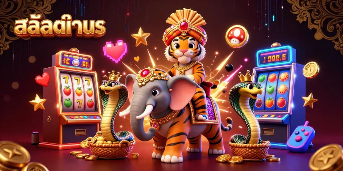 Experience the thrill of สล็อตทดลอง with vibrant slot machines and playful characters in a dynamic casino scene.