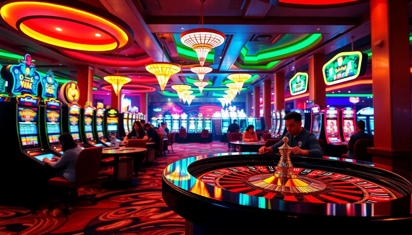 Menampilkan permainan casino dewalive alternatif yang ramai dengan pemain berinteraksi.