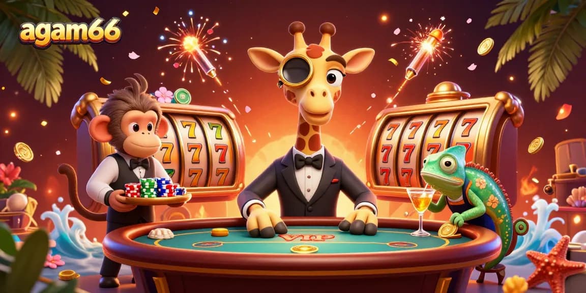 Spin and win big with agam66's immersive 3D casino experience featuring vibrant characters and action.