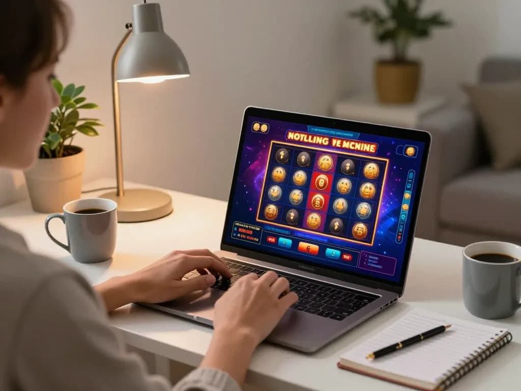 Engaging online gameplay on gajah toto platform with user analyzing strategy and enjoying a vibrant slot experience