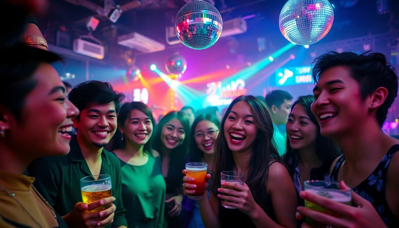 在上海夜店中展现吃瓜百科文化的充满活力的夜生活场景。