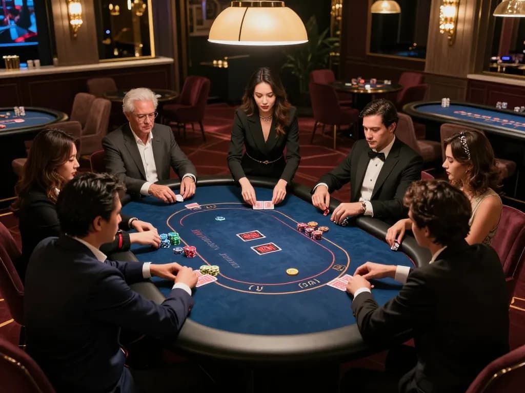 KJC's elegant VIP gaming table showcases high-stakes poker strategy in a luxurious casino environment