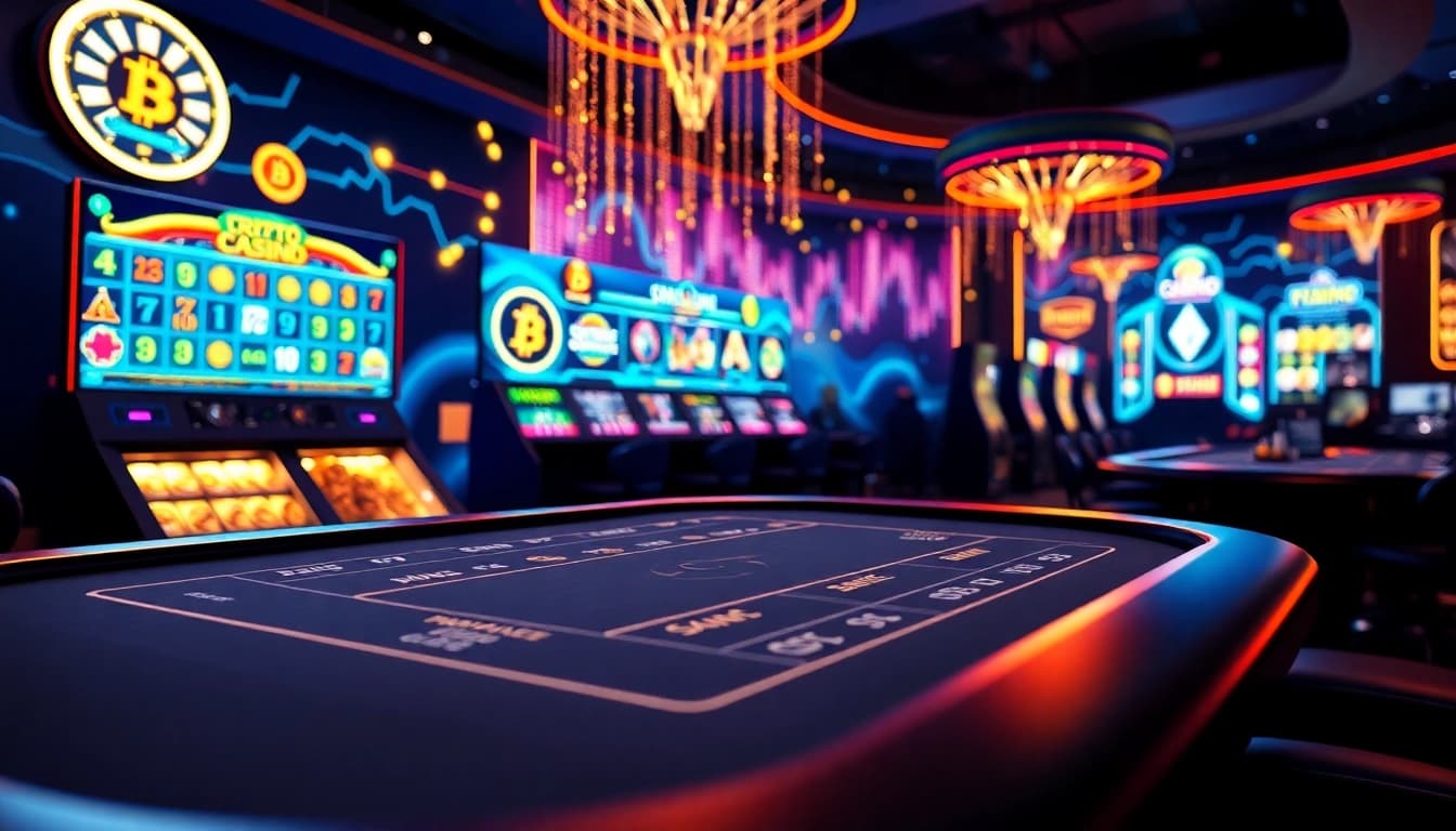 Engaging crypto casino scene showcasing vibrant games and digital currency elements.