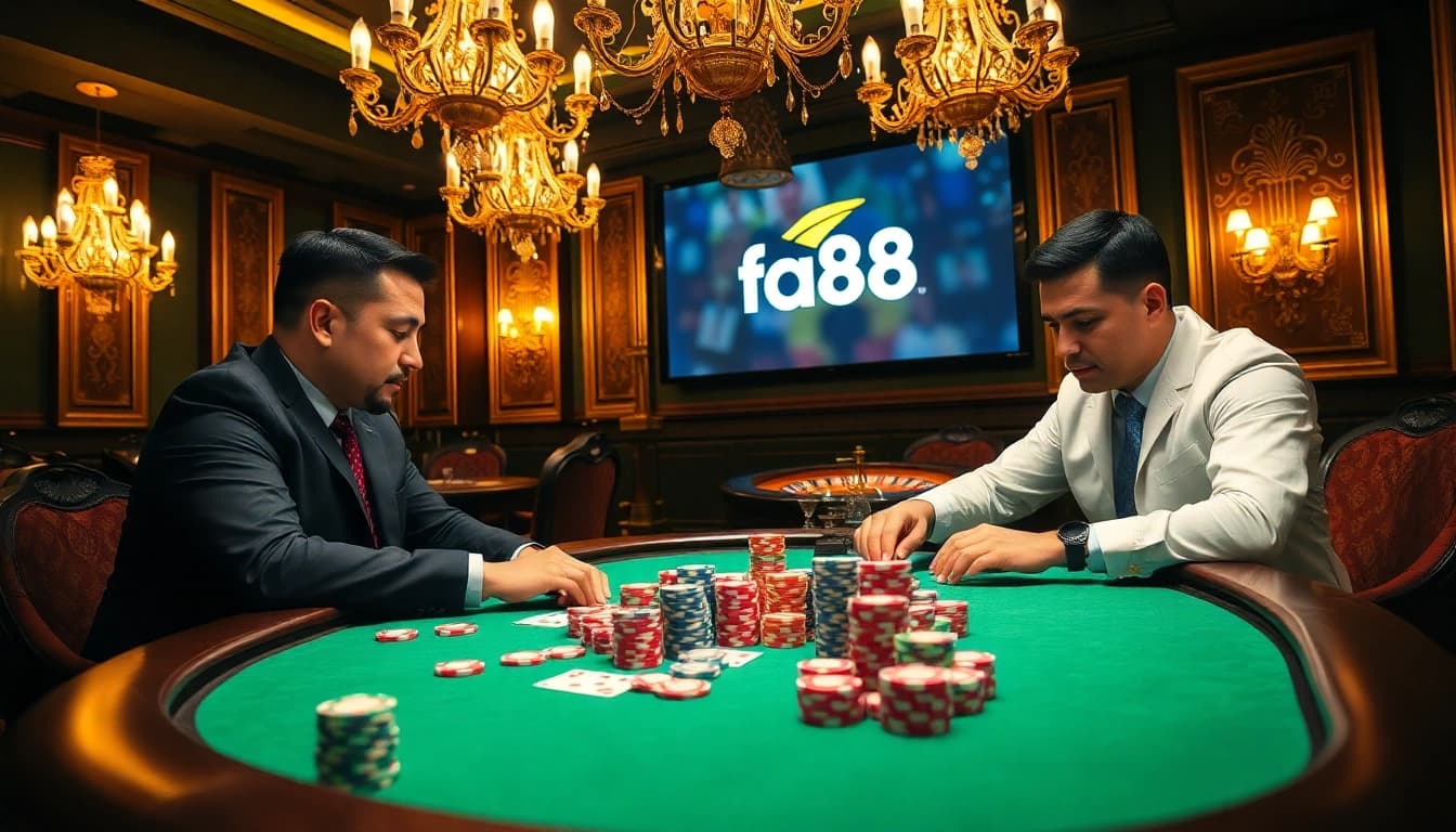 Experience the thrill of poker at nhà cái fa88 with vibrant casino elements and professional energy.