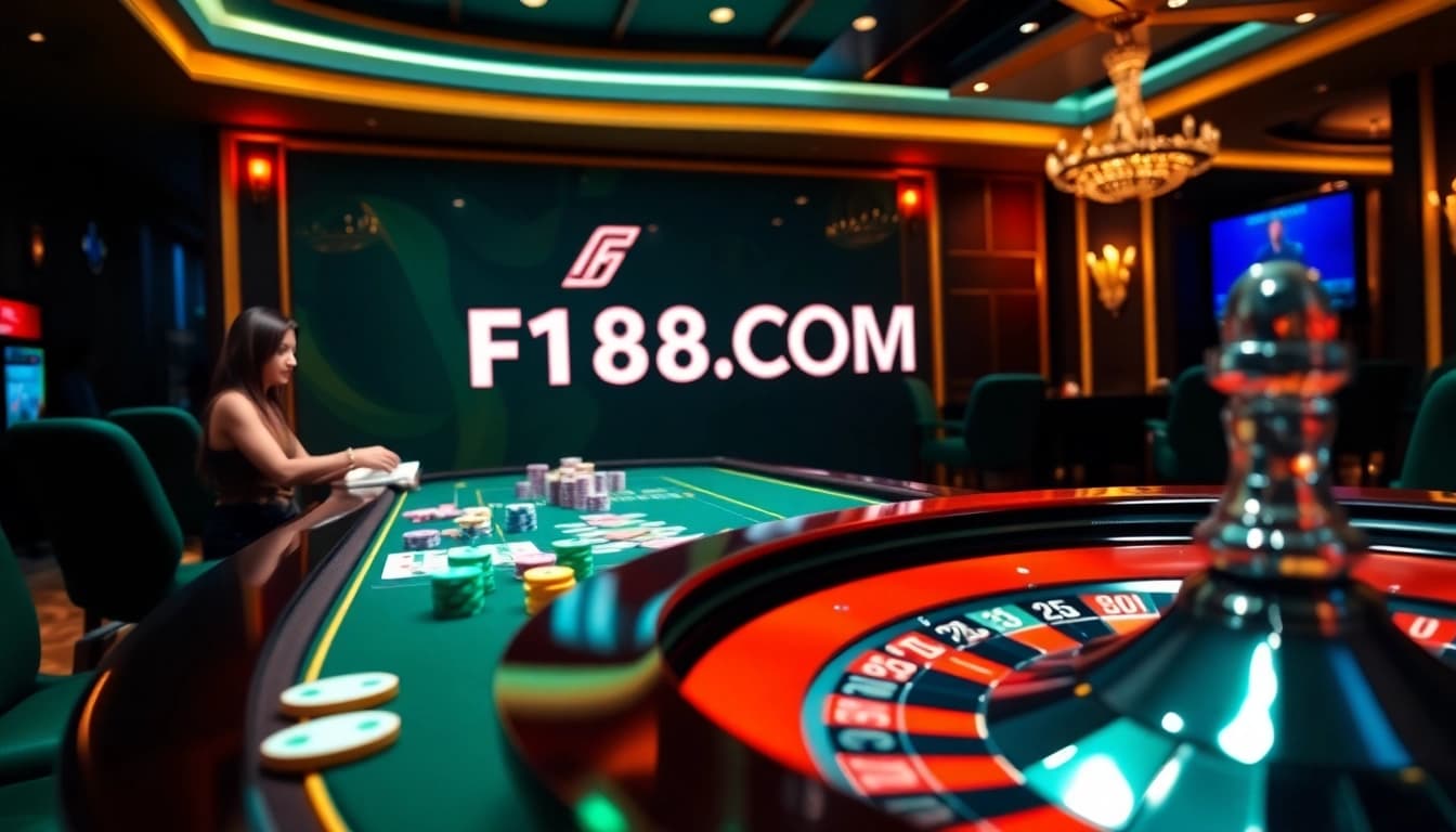 Experience high-stakes gaming at F168.COM with thrilling poker, colorful chips, and a luxurious casino atmosphere.