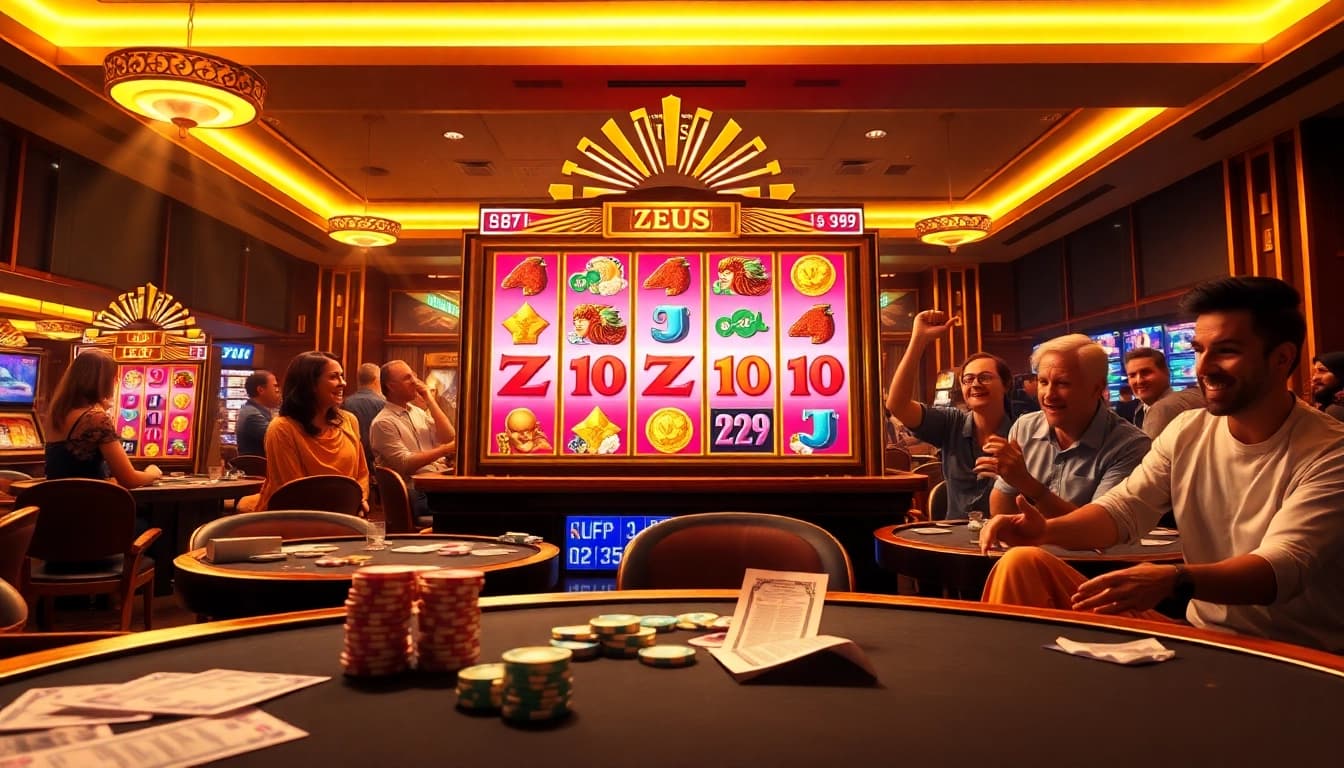 Experience thrilling gameplay with slot zeus as players engage in vibrant casino action.