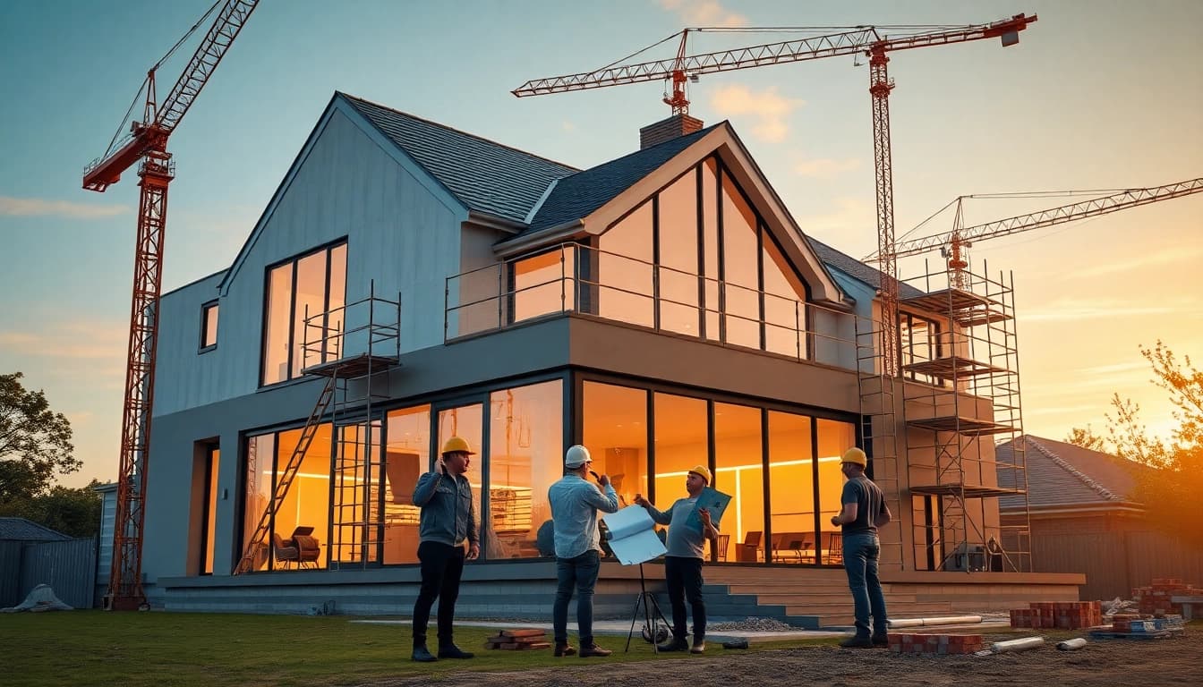 House extension construction showcasing modern design and builders collaborating in Melbourne.