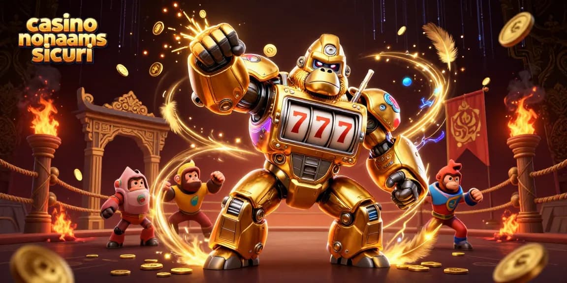 Crea vincite nei casino non AAMS sicuri con un mech gorilla dorato che esplode di gettoni e avventure ludiche.