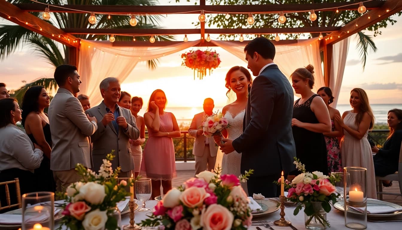 Tampa event photographer capturing a joyful outdoor wedding ceremony filled with love and cheerful guests.