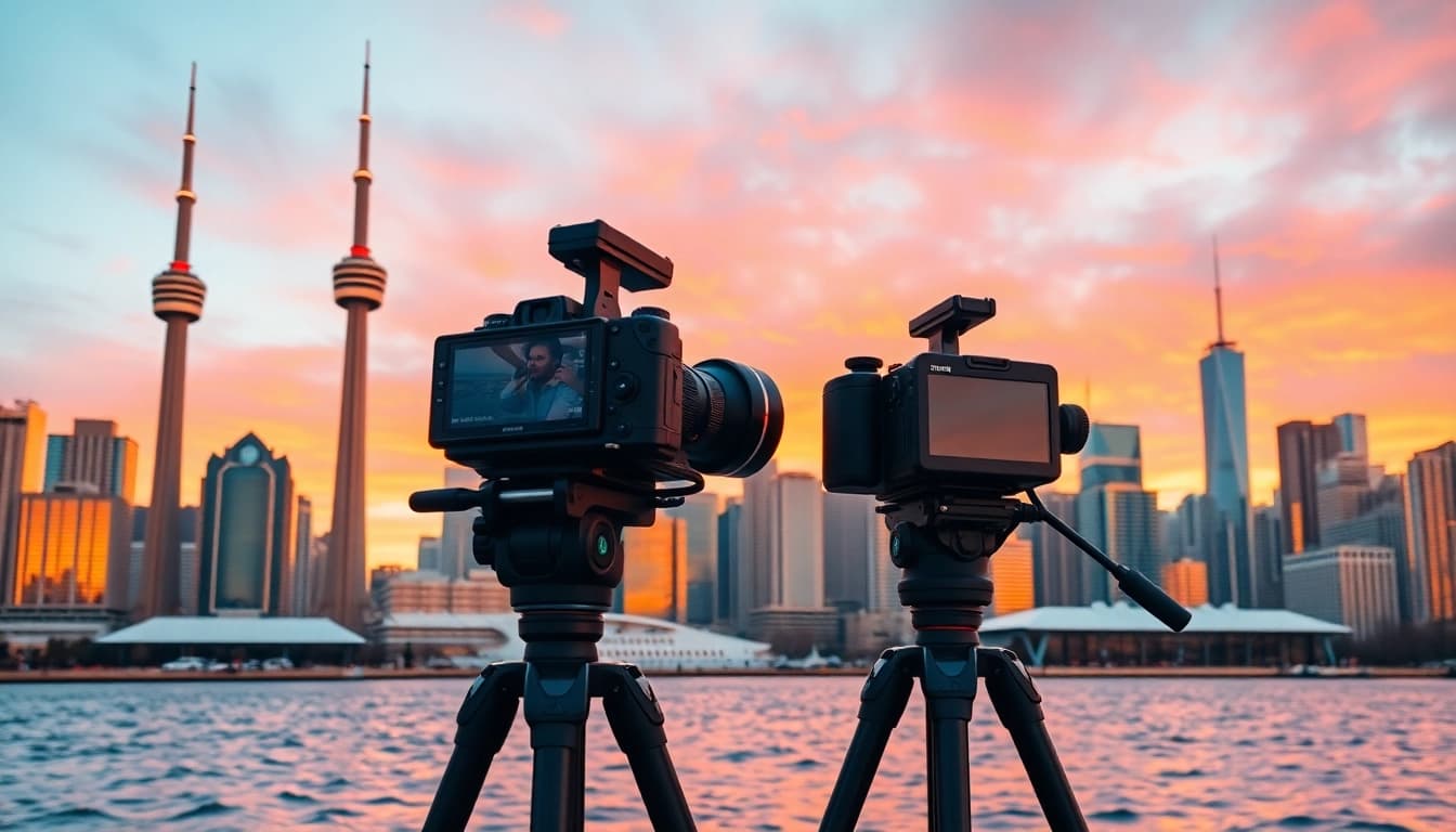 Engaging Toronto videography showcasing a vibrant skyline during sunset with iconic landmarks.